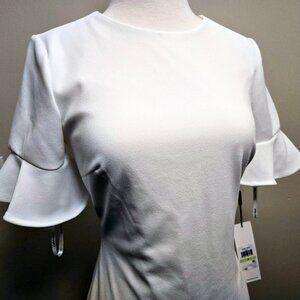 Calvin Klein White Ruffle Sleeves Sheath Dress
